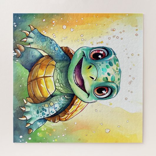 Adorable Chibi Sea Turtle Under the Sea  Puzzle (Horizontal)