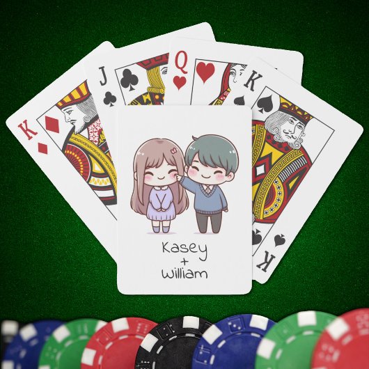 Adorable Chibi-Style Couple Personalisiert Spielkarten