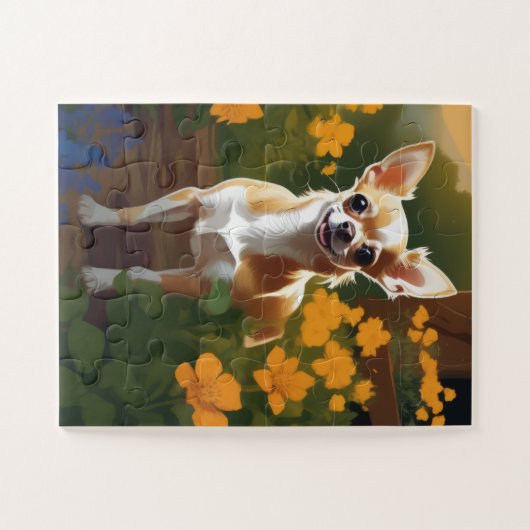 Adorable Chihuahua Welpe mit Wildblumen Puzzle (Horizontal)