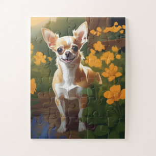 Adorable Chihuahua Welpe mit Wildblumen Puzzle