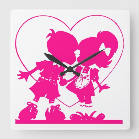 Adorable Children Wall Clock Quadratische Wanduhr (Vorderseite)