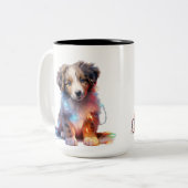 ADORABLE CHRISTMAS AUSTRALIAN SHEPHERHERY PUPPY ZWEIFARBIGE TASSE (Vorderseite Links)