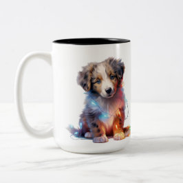 ADORABLE CHRISTMAS AUSTRALIAN SHEPHERHERY PUPPY ZWEIFARBIGE TASSE