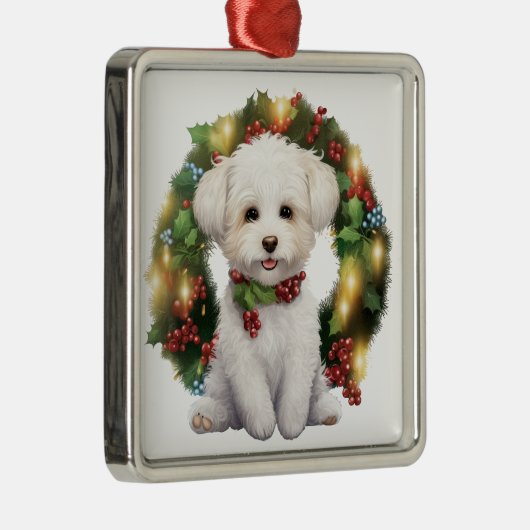 ADORABLE CHRISTMAS BICHON FRISE DOG WREATH ORNAMENT AUS METALL (Rechts)