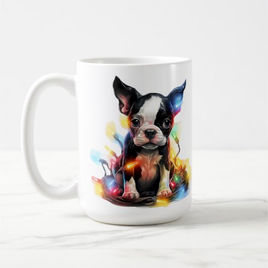 ADORABLE CHRISTMAS BOSTON TERRIER PUPPY HUND KAFFEETASSE (Links)