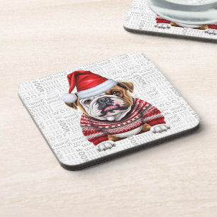 Adorable Christmas Bulldog Woof Word Art Getränkeuntersetzer