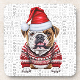Adorable Christmas Bulldog Woof Word Art Getränkeuntersetzer