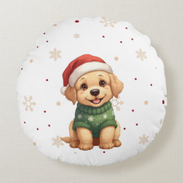 Adorable Christmas Dog - Festive Puppy Christmas Rundes Kissen