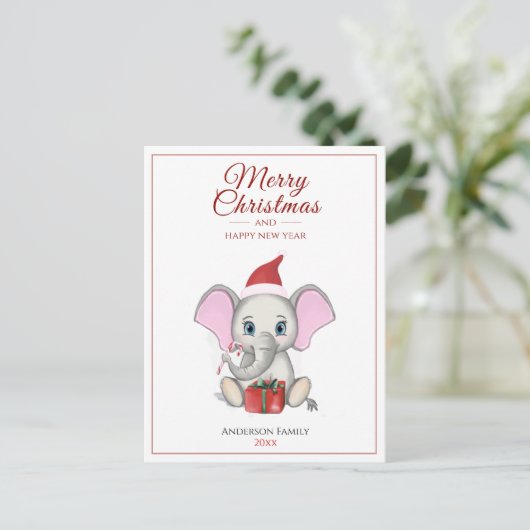 Adorable Christmas Elephant | Personalisierter Pos Postkarte (Stehend Vorderseite)