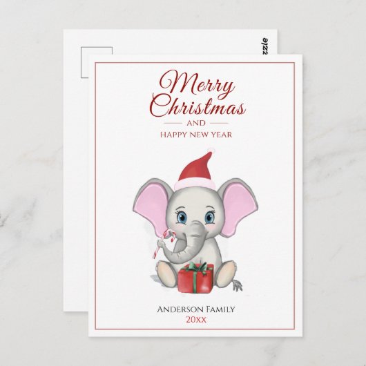 Adorable Christmas Elephant | Personalisierter Pos Postkarte (Vorne/Hinten)