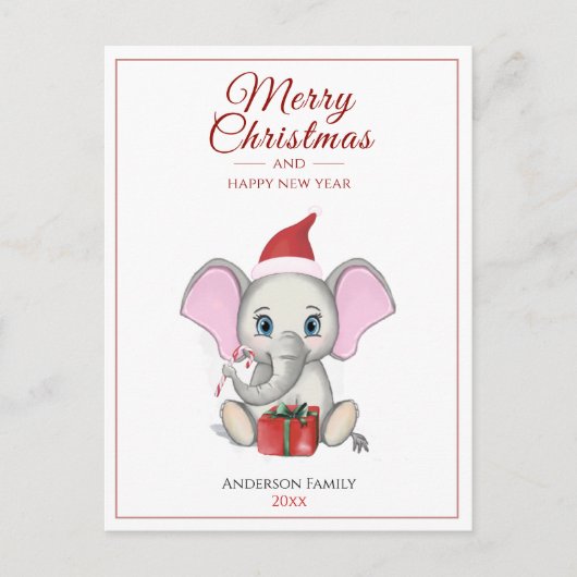 Adorable Christmas Elephant | Personalisierter Pos Postkarte (Vorderseite)