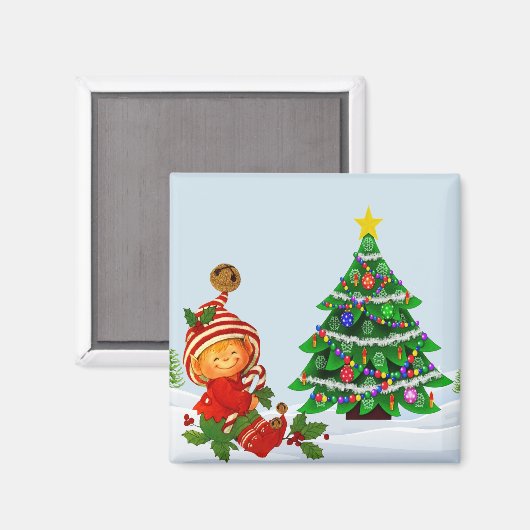 Adorable Christmas Elf Magnet (Vorderseite/Rückseite)