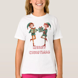 Adorable Christmas Elf with Gift Box T-Shirt