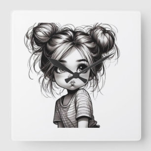 Adorable Christmas Girl mit Pout - Niedliches Gesc Quadratische Wanduhr