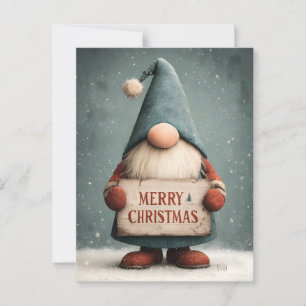 Adorable Christmas Gnome halten "Frohe Weihnachten Postkarte