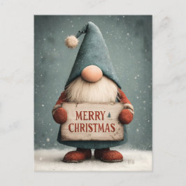 Adorable Christmas Gnome halten "Frohe Weihnachten Postkarte