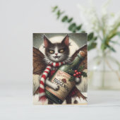 Adorable Christmas Horror Kitty Fairy mit Eggnog Postkarte (Stehend Vorderseite)