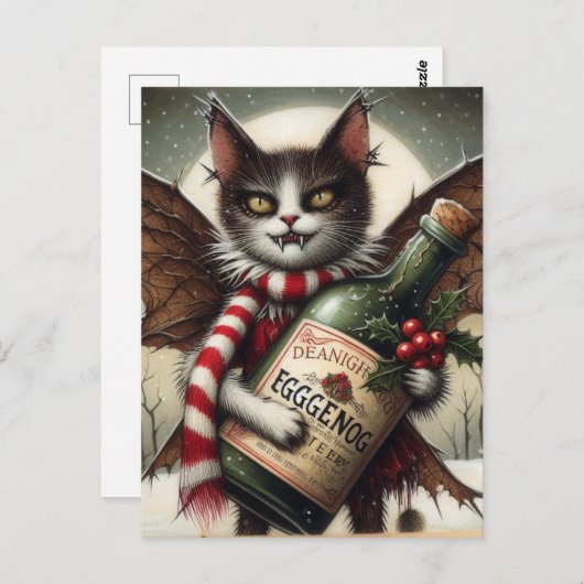 Adorable Christmas Horror Kitty Fairy mit Eggnog Postkarte (Vorne/Hinten)
