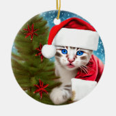 Adorable Christmas Kitten Keramik Ornament (Vorne)