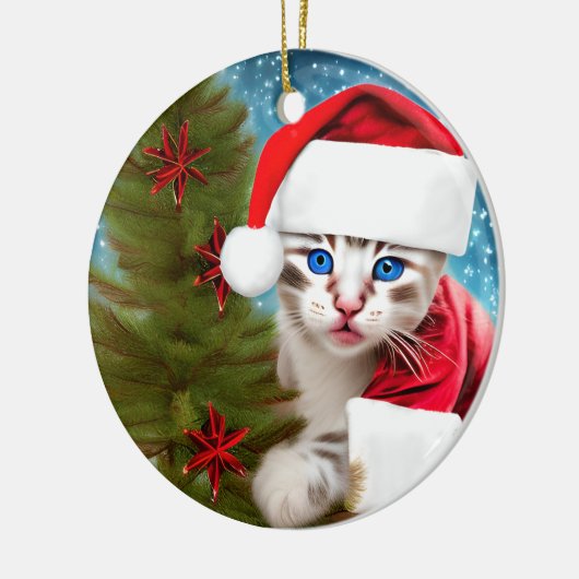 Adorable Christmas Kitten Keramik Ornament (Links)