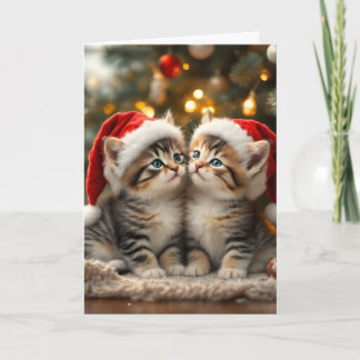 Adorable Christmas kitten with Santa hats  Karte