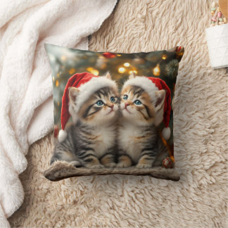 Adorable Christmas kitten with Santa hats  Kissen