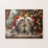 Adorable Christmas kitten with Santa hats Puzzle (Horizontal)