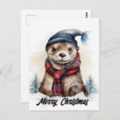 Adorable Christmas Otter Blue Hat Red Scarf Postkarte (Vorne/Hinten)