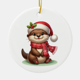 Adorable Christmas Otter Keramik Ornament
