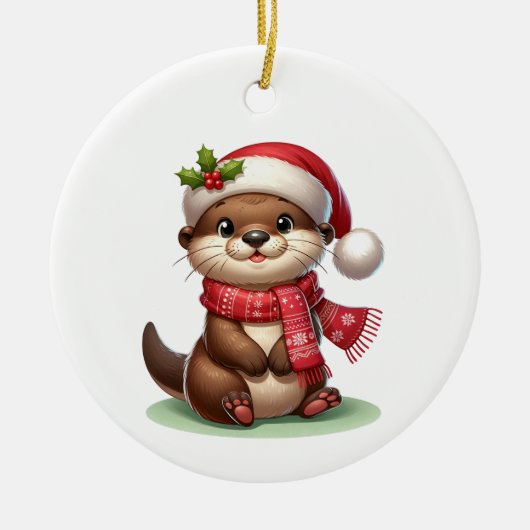 Adorable Christmas Otter Keramik Ornament (Vorne)