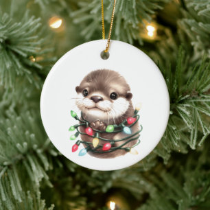 Adorable Christmas Otter Keramik Ornament