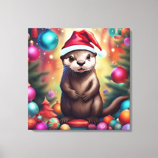 Adorable Christmas Otter Leinwanddruck (Vorderseite)