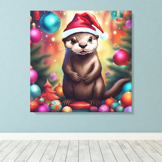 Adorable Christmas Otter Leinwanddruck (Insitu (Holzboden))