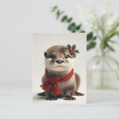 Adorable Christmas Otter Postkarte (Stehend Vorderseite)