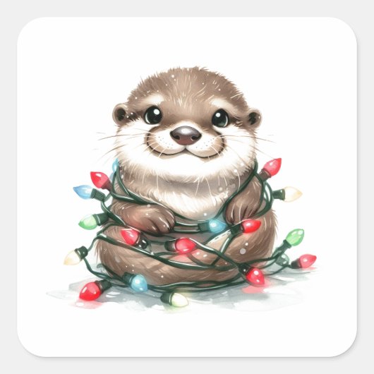 Adorable Christmas Otter Quadratischer Aufkleber (Vorderseite)