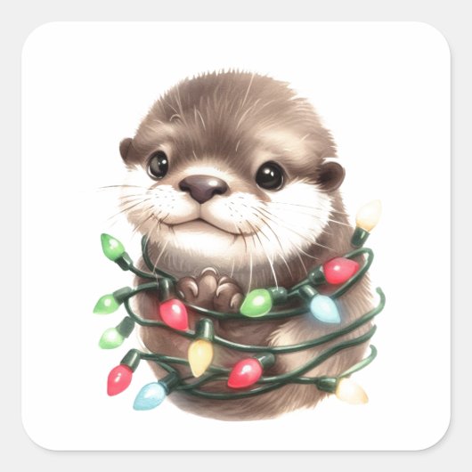Adorable Christmas Otter Quadratischer Aufkleber (Vorderseite)