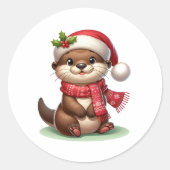 Adorable Christmas Otter Runder Aufkleber (Vorderseite)