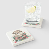 Adorable Christmas Otter Steinuntersetzer (Seitenansicht)