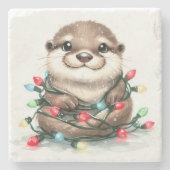 Adorable Christmas Otter Steinuntersetzer (Vorderseite)