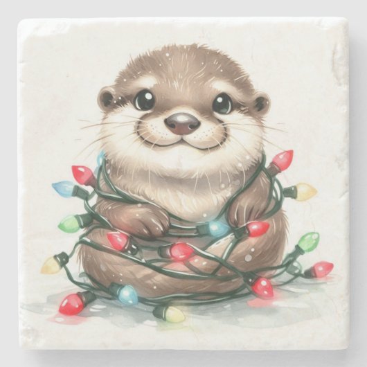 Adorable Christmas Otter Steinuntersetzer (Vorderseite)