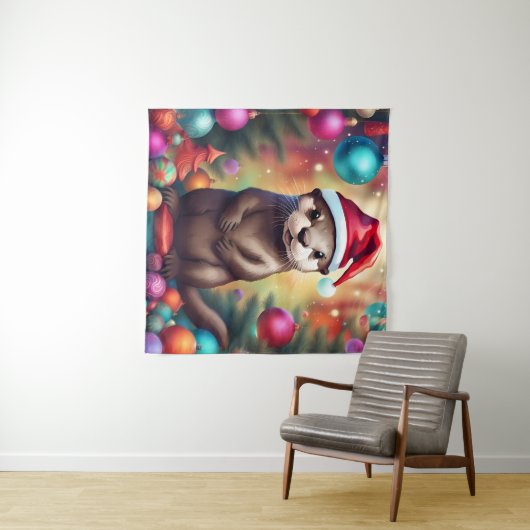 Adorable Christmas Otter Wandteppich (Beispiel (Horizontal))