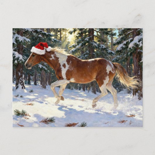 Adorable Christmas Paint Horse Mare Winter Forest Postkarte (Vorderseite)