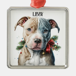 ADORABLE CHRISTMAS PIT BULL TERRIER HUNDE GESICHT ORNAMENT AUS METALL