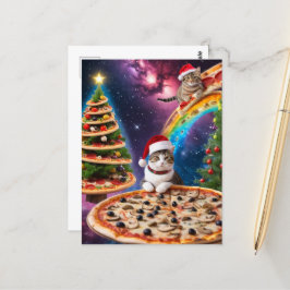Adorable Christmas Pizza Cats Postkarte