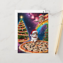 Adorable Christmas Pizza Cats Postkarte