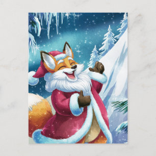 Adorable Christmas Red Fox Sings Postkarte