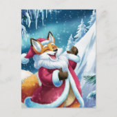 Adorable Christmas Red Fox Sings Postkarte (Vorderseite)