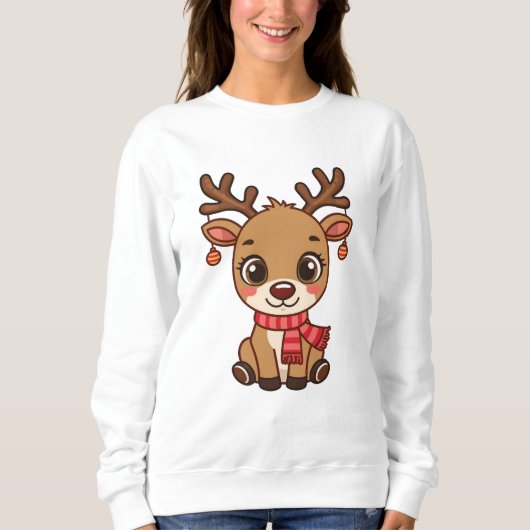 Adorable Christmas Reindeer Illustration Sweatshirt (Vorderseite)