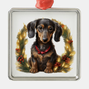 ADORABLE CHRISTMAS SCHWARZE TAN DACKEL HUND ORNAMENT AUS METALL