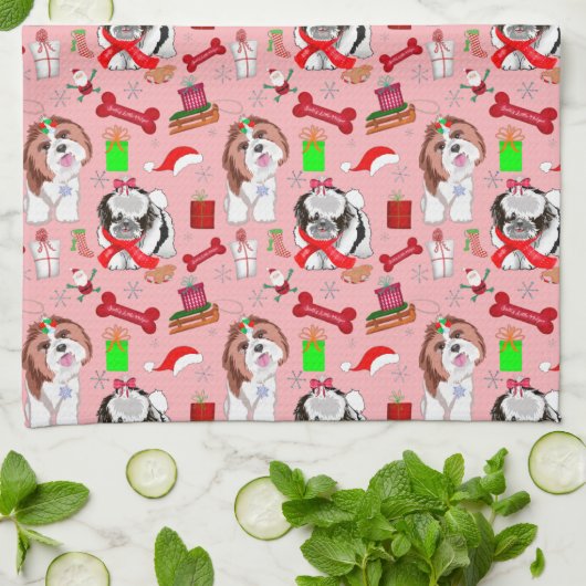 Adorable Christmas Shih Tzu Pattern Geschirrtuch (Gefaltet)